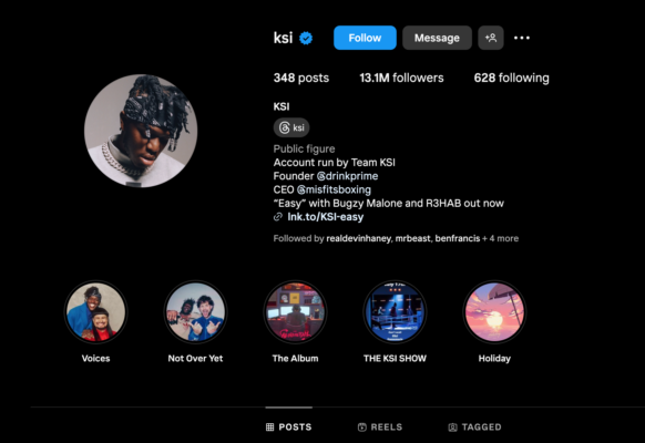 ksi instagram bio