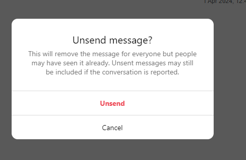 pop up unsend message Instagram 