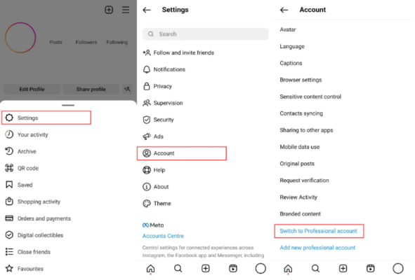 change your IG account to professionnal