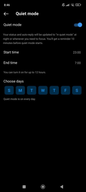Instagram quiet mode configuration on the phone